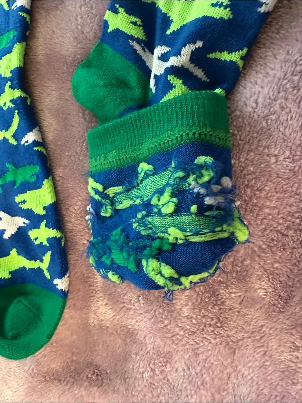 Hollister Blue Crew Socks with Green & White Shark Pattern